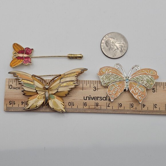 VTG Brooch 3PC Set Butterflies Spring Fairycore Whimsy Cute Floral Cottage Pins - Picture 11 of 11